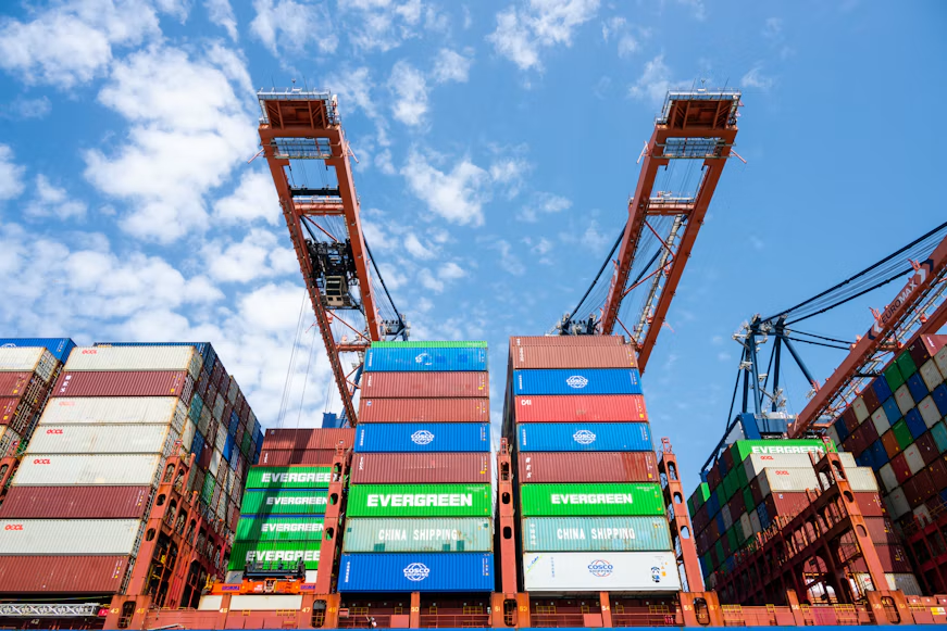 Shipping containers and cranes at a seaport